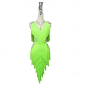 abordables Tenues de danse latine-Robe de danse latine glamour à franges pour femme – Costume à franges scintillantes, idéal pour le cha-cha et la rumba &amp;spectacle de salle de bal