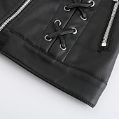 cheap Faux Leather Jackets-Women&#039;s Faux Leather Jacket Comfortable Full Zip Fashion Street Style Plain Outdoor Casual Daily Regular Turndown Regular Fit Long Sleeve Outerwear Black Red Green Spring Fall