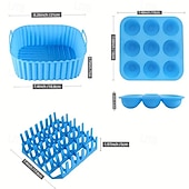 cheap Baking &amp; Pastry Tools-3pcs Reusable Silicone Air Fryer Liners Set Non-Stick Silicone Tray, Bacon Rack &amp; 9-Cavity Mold for Eggs and Cupcakes Multi-Use Air Fryer Accessories