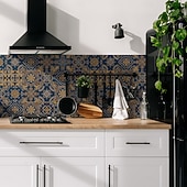 お買い得  ウォールステッカー-24枚のモロッコ風タイルステッカー、厚手のクリスタルフィルムPVC壁用デカール、防水 &amp;耐油性、取り外し可能なレトロなタイル壁装飾、バスルーム、キッチン、ヴィンテージホーム