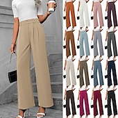 economico gamba larga e vita alta-Per donna Gamba larga Pantaloni Eleganti Streetwear Casual Lunghezza intera Naturale Semplice Elastico in vita Confortevole All&#039;aperto Vacanza Ferie Marrone rossastro Rosso violaceo Cenere Grigio