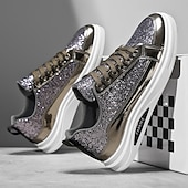 preiswerte Lässige Sneakers-Herren-Sneaker mit goldenem Glitzer, lässige Modeschuhe für Streetwear-Partys und Feiertagsveranstaltungen