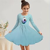 halpa 3D sarjakuva lipasto-Tyttöjen 3D Piirretty Mekko Pitkähihainen Kesä Kevät Loma Päivittäin Pyhäpäivä Prinsessa Kaunis Makea Lapset 4-12 vuotta Rento mekko A linjainen mekko Polvipituinen Normaali