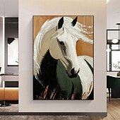 abordables Peintures animaux-Peinture à l&#039;huile de cheval texturée 3D peinte à la main, peinture animale, cadre noir élégant - coups de pinceau impasto audacieux dans des teintes vives, art mural contemporain moderne pour la
