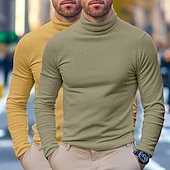 abordables t-shirts de base-T-shirt à manches longues pour homme, 2 pièces, col roulé, manches longues, blanc, noir, col pile, automne, hiver, printemps, automne, couleur unie, uni, quotidien, décontracté, style urbain, 2
