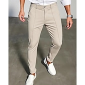 preiswerte Schlank-Herren Anzughose Slim Fit Hose Chinos Tasche Knöpfe Einfach Komfort Formell Party Arbeit Mode Klassicher Stil Schwarz Dunkelblau Mikroelastisch
