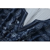 abordables Robes Bohémiennes-Femmes Robe Midi Robe bohème Robe occidentale Mode Classique Fête Sortir Week-end Coupe régulière Fleur manche longue Col en V Bleu de minuit Été