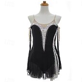 billige Figur skating kjoler-Kjole til kunstløp Dame Jente Skøyteløp Kjoler Svart Lapper Tommelhull Netting Spandex Elastisk Trening Profesjonell Konkurranse Skøyteklær Hold Varm Krystall / Rhinstein Langermet Skøyting Kunstløp