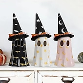 economico Illuminazione di Props di Halloween-Statuetta fantasma di Halloween, piccole statuette fantasma in resina con luce, fantasmi luminosi con cappelli da strega, simpatica statua fantasma per decorazioni spettrali di Halloween per tavoli da