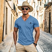 abordables Camisetas de Algodón y Lino-Hombre Camiseta Camisas que absorben la humedad Manga Corta Escote en Pico Verano Primavera Plano Retro Básico Casual Escote en V Cosecha Calle Casual Negro Blanco Azul Piscina Camiseta superior para