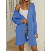 abordables Manteaux &amp; trenchs-Femmes Veste Décontractée Confortable Respirant Boutons Occasionnel Uni Vacances Rue Occasionnel Tenue quotidienne Simple Boutonnage Long Col en V Coupe régulière manche longue Vêtements d&#039;extérieur