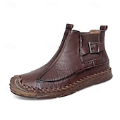 tanie Botki-męskie ręcznie robione botki w stylu retro z ozdobnymi klamrami – stylowe, codzienne buty inspirowane mokasynami, idealne na jesienne spacery, weekendowe wyjścia i codzienną modę