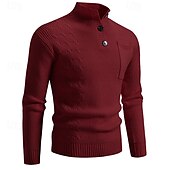 preiswerte Herrenpullover-Herren Pullover Strickpullover Gerippt Stricken Normale Oberteile Tasche Gestrickt Einfach Stehkragen Mode Basic Urlaub Alltagskleidung Bekleidung Herbst Winter Schwarz Wein M L XL