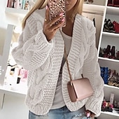 preiswerte Einfarbiger Cardigan-Damen Pullover Strickjacke Mode Streetwear Täglich Einfarbig Gerippt Mit Kapuze Gestrickt Langarm Crop Tops Stricken Ferien Ausgehen Wochenende Weiß Rosa Herbst Winter