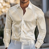 cheap Men&#039;s Satin Shirt-Men&#039;s Gradient Waves Satin Shirt Dress Shirt Long Sleeve Fashion Casual Vacation Dailywear Summer Spring Fall Turndown 3D Print Button Up Shirts Purple Khaki
