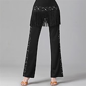 voordelige Broek-Dames Latijns-Amerikaanse dansbroek met pailletten en franjes – lange, wijde broek voor jitterbug- en matrozendansen &amp;ballroomvoorstelling/oefening