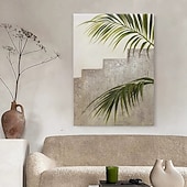 cheap Landscape Paintings-Handmade Oil Paintings Canvas Wall Art Decoration Modern Wabi-Sabi Style Large Leaves for Home Dining Room Decor Rolled Frameless Unstretched Painting