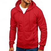 economico Felpa con cappuccio in pile-Per uomo Felpa con cappuccio Felpa con cappuccio a zip intera Felpa con cappuccio in pile Nero Bianco Verde militare Rosso Borgogna Con Cappuccio Semplice Con zip Tasca Sport &amp; Outdoor Casuale