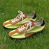 billiga Herrsneakers-Herr retro gula och bruna sneakers med ventilerande ovandel och halkfri sula, sportinspirerade vardagsskor för pendling, resor och vardagsbruk