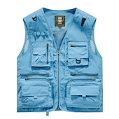 abordables Vestes-Homme Gilet de pêche Gilet multifonctionnel Sans manches Veste Extérieur Léger Respirant Fermeture éclair Polyester Noir Blanche Vert Véronèse Chasse Pêche Escalade