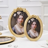 cheap Picture Frames-Gold 3D Rose Oval Decorative Photo Frame, European Style Elegant Gold Tabletop Frame, Warm Home Decor for Photo Display and Photography Props