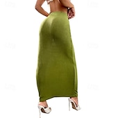 abordables Jupes unies-Femmes Jupe Moulant Occasionnel Maxi Taille Basse Jupes Uni Micro-Élastique Vacances Sortir Noir Amande Rose Marron Automne Polyester
