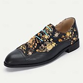 billiga Jacquard-skor-herrskor i jacquard-oxford med gyllene blommönster för modemedvetna män, fester och speciella evenemang