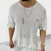 billige genser for menn-Herre Pullover genser Strikket genser Riflet Strikke Vanlige topper Strikket Hull عادي Crew-hals Mote Grunnleggende Feriereise Dagligdagstøy Klær Sommer Svart Hvit M L XL