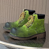 abordables Bottes de randonnée-Bottines à lacets en daim vert pour homme – chaussures de travail vintage pour l&#039;extérieur, idéales pour la randonnée automnale, le jardinage et le quotidien