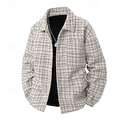 男性用 軽量ジャケット カジュアルジャケット バケーション 日常 保温 ポケット 秋 冬 チェック ファッション クラシック ラペル レギュラー ブラック カーキ色 グレー ジャケット お買い得  カジュアルジャケット-男性用 軽量ジャケット カジュアルジャケット バケーション 日常 保温 ポケット 秋 冬 チェック ファッション クラシック ラペル レギュラー ブラック カーキ色 グレー ジャケット
