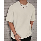 abordables t-shirts de base-Homme T-shirt Chemise à manches courtes Manche Courte Col ras du cou Été Uni Mode Designer Basique Jacquard Vacances Rue Sortir Noir Blanche Kaki T-shirt haut de gamme pour homme