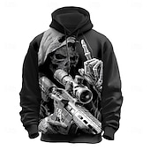 abordables Sweatshirts et Hoodies d&#039;Halloween-Halloween Homme 3D moissonneuse Sweats à capuche Sweatshirt Sweat à capuche Sweat à capuche Col ras du cou Punk Impression 3D Club Vêtements de rue Noir Rouge Cordon de serrage Automne Hiver Designer