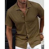 economico camicia da uomo con bottoni-Per uomo Camicia Camicia Estiva Camicia casual Camicia da Spiaggia Camicia con Bottoni Marrone Scuro Nero Bianco Verde chiaro Blu Manica Corta Semplice Bavero Vacanza Camicia hawaiana Abbigliamento