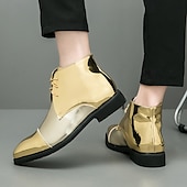 cheap Dress Boots-Men&#039;s Shiny Gold Lace-Up Ankle Boots – Fashion Statement Dress Boots for Stage Shows, Prom Nights &amp; Festivals