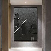 preiswerte Ölgemälde-handgefertigtes Ölgemälde auf Leinwand, Wandkunst, Dekoration, schwarz, mattierte Textur, schlicht, abstrakt, für die Inneneinrichtung, gespannter Rahmen, hängendes Gemälde/gerolltes, rahmenloses,