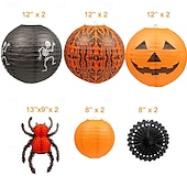cheap Halloween-12Pcs Halloween Hanging Decorations Paper Lanterns Jack-O&#039;-Lantern Spider Skeleton Pumpkin for Indoor &amp; Outdoor Spooky Home Decor Party Supplies Props 12 &amp; 8 (Orange Black)