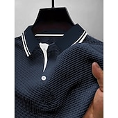  Herren Waffel-Poloshirts Polohemd aus Eisseide-Seersucker Lässig Arbeit Revers Kurzarm Basic Modern Texture Jacquard Knöpfe Sommer Normale Passform Weiß Waffel-Poloshirts