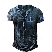 abordables Religieux-Homme Graphique Croix Drapeau Américain T-shirt Chemise Henley Manche Courte Impression 3D Designer Basique Occasionnel Extérieur Quotidien Sports Été Noir / Blanc Bleu Marron Gris Clair Henley