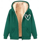 baratos Moletom com capuz de lã-Homens Full Zip Hoodie Moletom com zíper Casaco de lã Moletom de lã Adamascado Preto Vinho Vermelho Azul Com Capuz Coração Tecido Estampas Abstratas Zíper Bolsos Desportos e Ar livre Casual Diário