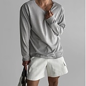 abordables t-shirts de base-Homme T-shirt Chemise à Manches Longues manche longue Col ras du cou Été Toutes saisons Couleur Unie Quotidien Occasionnel street style Oversize Ample Occasionnel Extérieur Rue Blanche T-shirt haut