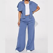 abordables pierna ancha y cintura alta-Mujer Perneras anchas Chinos Casual Medio corto Cintura Media Plano Perneras anchas Cintura elástica Confortable Transpirabilidad Deporte Casual Diario Negro Amarillo Rosa Vino Primavera Otoño Holgado