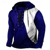 cheap Vintage T shirts-Men&#039;s T Shirt Tee Tee Top Long Sleeve Shirt Long Sleeve Hooded Spring Fall Color Block Vintage Designer Basic Lace up Vacation Street Going out Black Red Blue Top Tee for Men