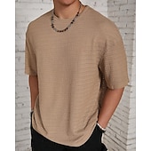 abordables t-shirts de base-Homme T-shirt Chemise à manches courtes Manche Courte Col ras du cou Été Uni Mode Designer Basique Jacquard Vacances Rue Sortir Noir Blanche Kaki T-shirt haut de gamme pour homme