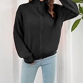 Női Kardigán Alkalmi Tömör szín Vaskos Körgallér Cipzár Kötött Hosszú ujj Normál felsők Kötött Napi Szabadság Alkalmi Fekete Arcpír rózsaszín Ősz Tél olcso Szilárd színek-Női Kardigán Alkalmi Tömör szín Vaskos Körgallér Cipzár Kötött Hosszú ujj Normál felsők Kötött Napi Szabadság Alkalmi Fekete Arcpír rózsaszín Ősz Tél