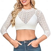 baratos Blusas Dirndl-Oktoberfest Dirndl Blouse Lace Cropped Maid Bavarian German Munich Wiesn Women's Carnival Party Traditional Style Cloth