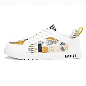 abordables Baskets-Homme Basket Marche Occasionnel Cuir PU Confortable Antidérapant Respirant À lacets Blanc + Noir Blanc / Jaune Rose / Blanc Été Printemps