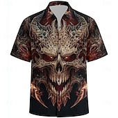 cheap Halloween Shirts-Men&#039;s Devil Flame Shirt Cuban Collar Shirt Button Up Shirt Short Sleeve Dark Punk Gothic Style Vacation Holiday Streetwear Summer Camp Collar Shirt 3D Print Black 1 Black Black 2