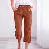 abordables Pantalons-Femmes Chinos Vacances ancien Style Ethnique Longueur mollet Taille haute Uni Ceinture Élastique Confortable Doux Non Elastique Formel Vacances Rue Bleu Violet Orange Vert Été Printemps Automne Coupe