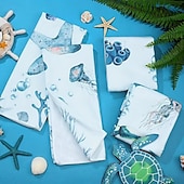 abordables Nettoyage de la cuisine-Ensemble de 6 torchons de cuisine en microfibre ultra doux et absorbants, motif tortue de mer et animaux marins, pour la cuisine, la pâtisserie et le nettoyage, torchons de cuisine décoratifs pour la