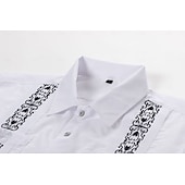 お買い得  メンズエリートシャツ-男性用 シャツ ブラック ホワイト ルビーレッド ブルー グレー 半袖 刺しゅう シャツカラー カジュアル 刺しゅう 衣類 エレガント 旅行度假风 ヴィンテージ 日常